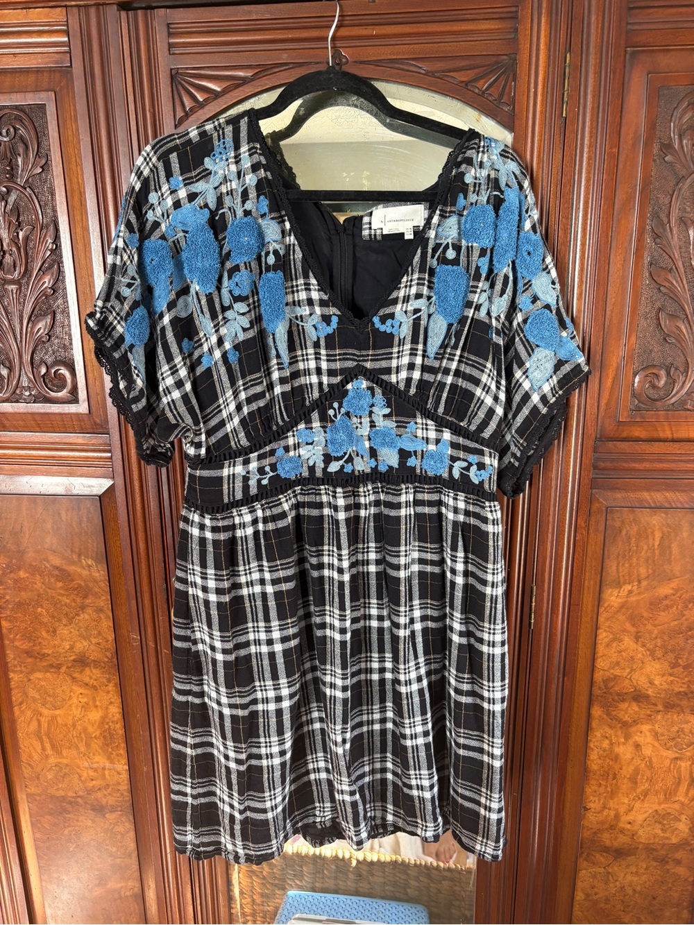 Anthropologie Sarah Plaid Embroidered Tunic